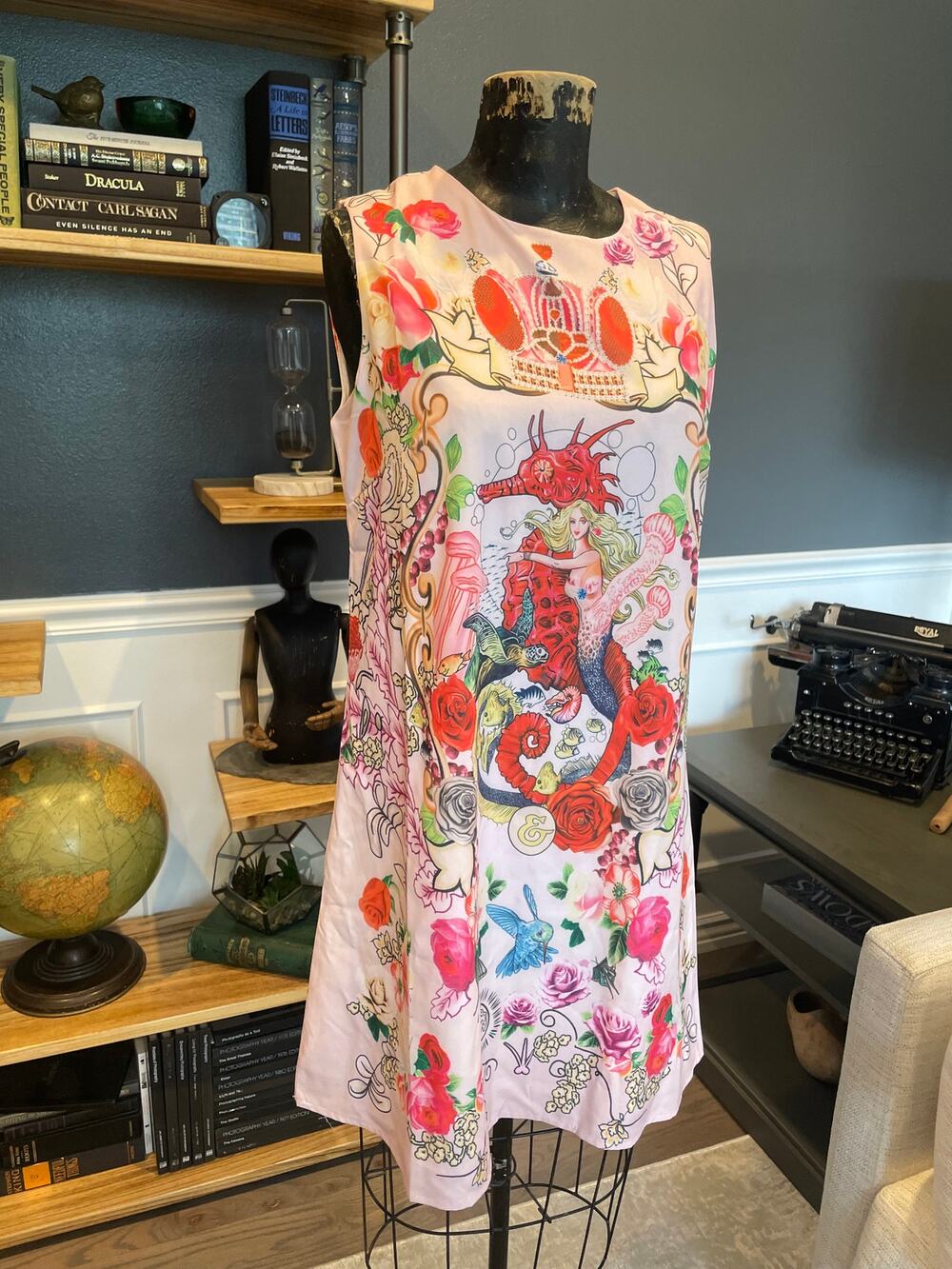 Pink Dress, Japanese, Floral and Ocean Design, Wencui Language, Size XL,
